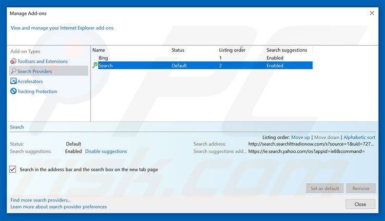 Removing search.searchitradionow.com from Internet Explorer default search engine