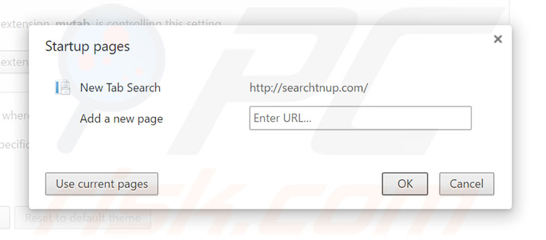 Removing searchtnup.com from Google Chrome homepage