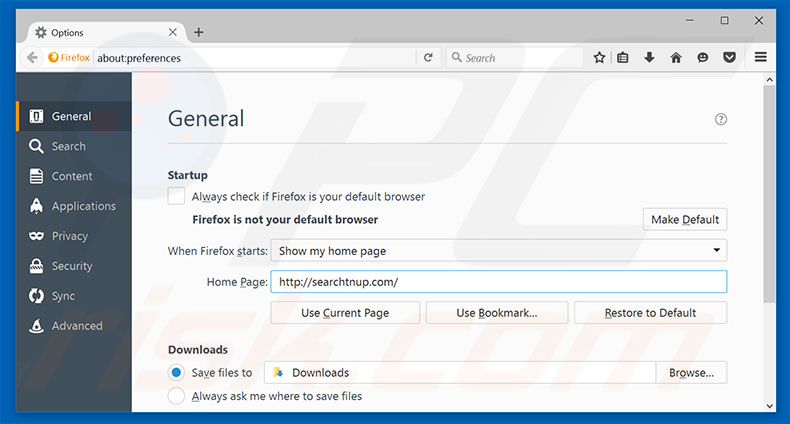 Removing searchtnup.com from Mozilla Firefox homepage