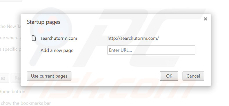 Removing searchutorrm.com from Google Chrome homepage