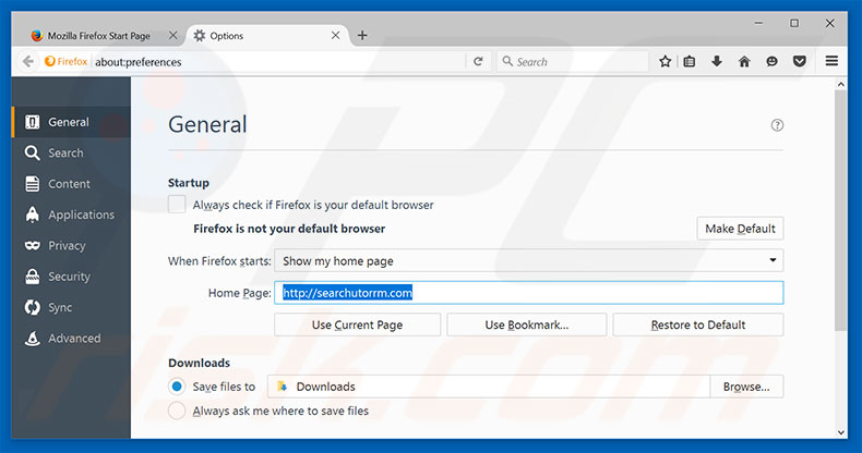Removing searchutorrm.com from Mozilla Firefox homepage