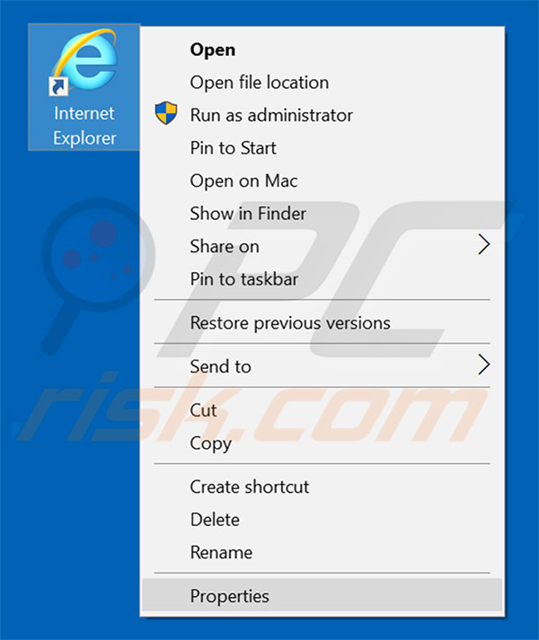 Removing searchutorrm.com from Internet Explorer shortcut target step 1