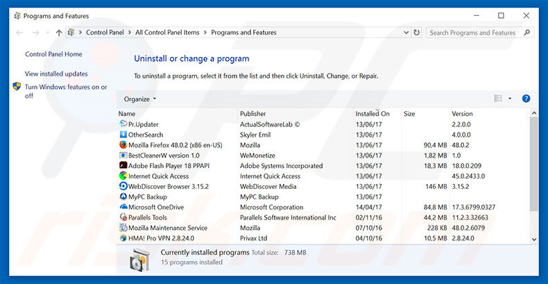 searchutorrm.com browser hijacker uninstall via Control Panel