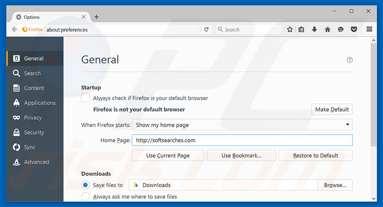 Removing softsearches.com from Mozilla Firefox homepage