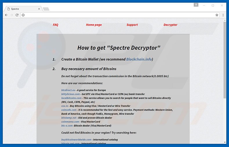 Spectre website decryption page