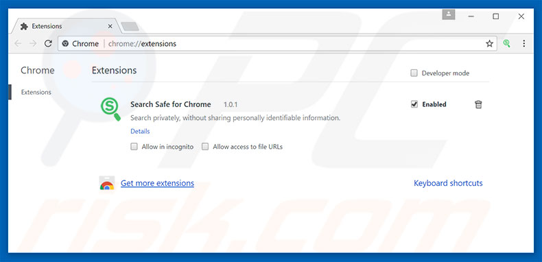 Removing srchsafe.com related Google Chrome extensions