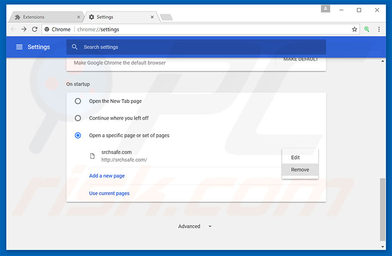 Removing srchsafe.com from Google Chrome homepage