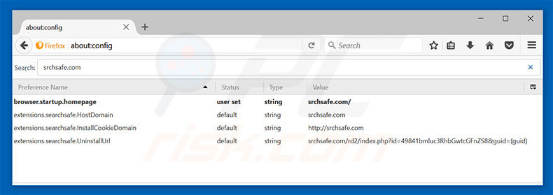 Removing srchsafe.com from Mozilla Firefox default search engine