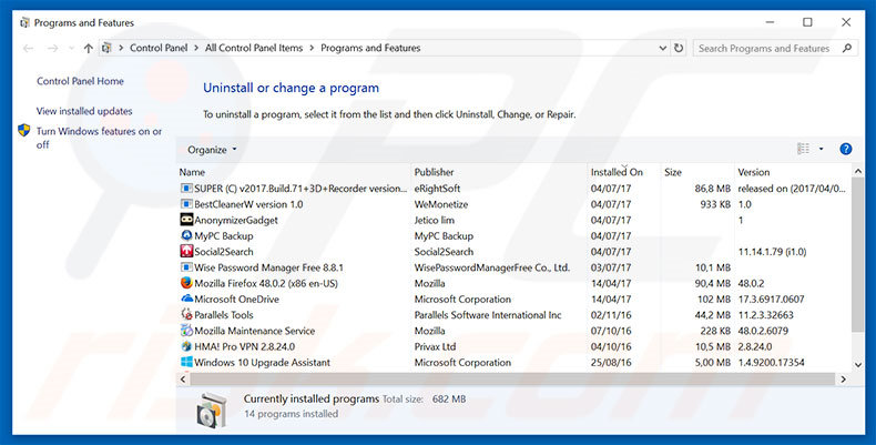 srchsafe.com browser hijacker uninstall via Control Panel