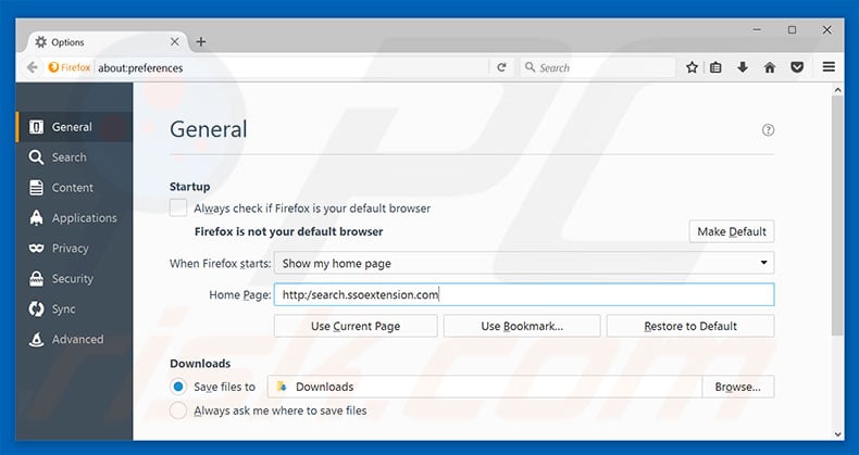 Removing search.ssoextension.com from Mozilla Firefox homepage