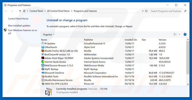 starofferz.com adware uninstall via Control Panel