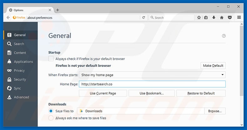 Removing startsearch.co from Mozilla Firefox homepage