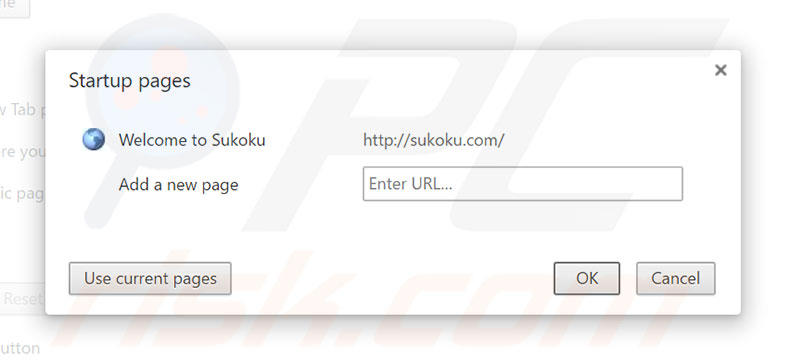 Removing sukoku.com from Google Chrome homepage