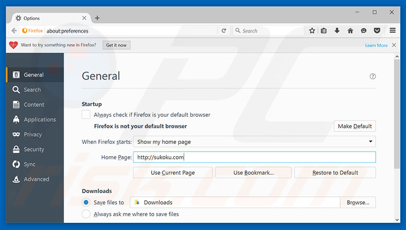 Removing sukoku.com from Mozilla Firefox homepage