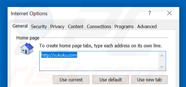 Removing sukoku.com from Internet Explorer homepage