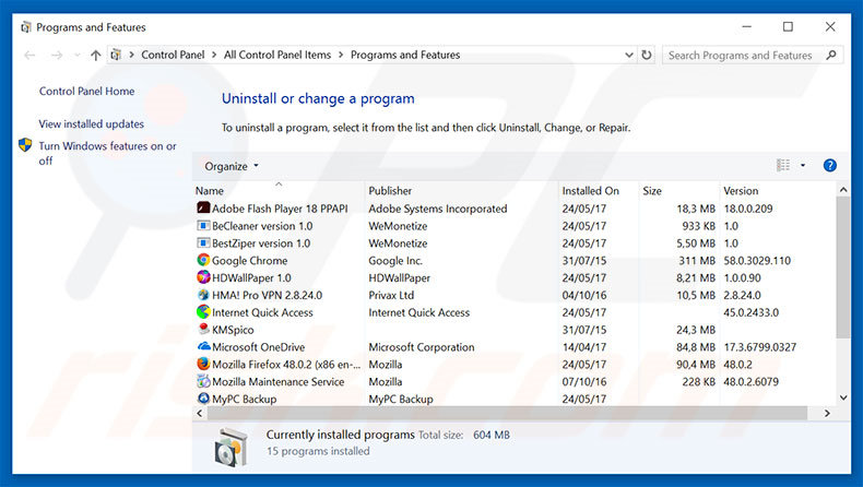 sukoku.com browser hijacker uninstall via Control Panel