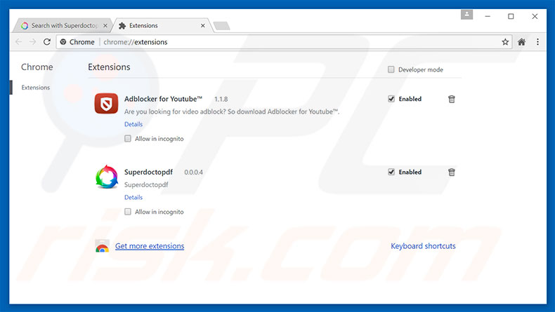 Removing search.superdoctopdf.com related Google Chrome extensions