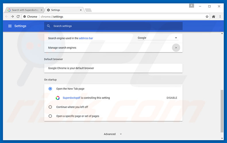 Removing search.superdoctopdf.com from Google Chrome homepage
