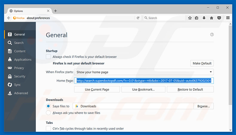 Removing search.superdoctopdf.com from Mozilla Firefox homepage