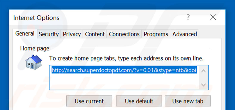 Removing search.superdoctopdf.com from Internet Explorer homepage