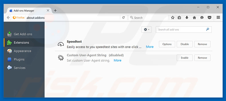Removing search.superspeedtester.com related Mozilla Firefox extensions