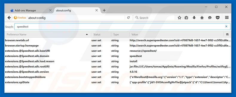 Removing search.superspeedtester.com from Mozilla Firefox default search engine