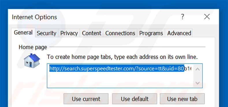 Removing search.superspeedtester.com from Internet Explorer homepage