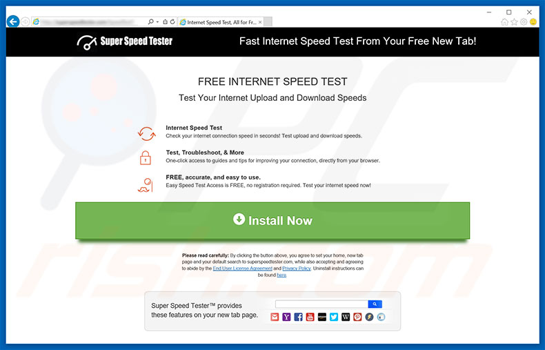 Website used to promote Super Speed Tester browser hijacker