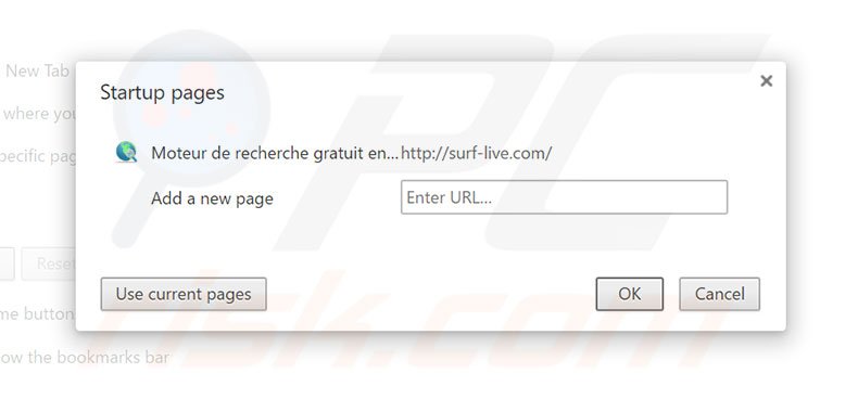 Removing surf-live.com from Google Chrome homepage