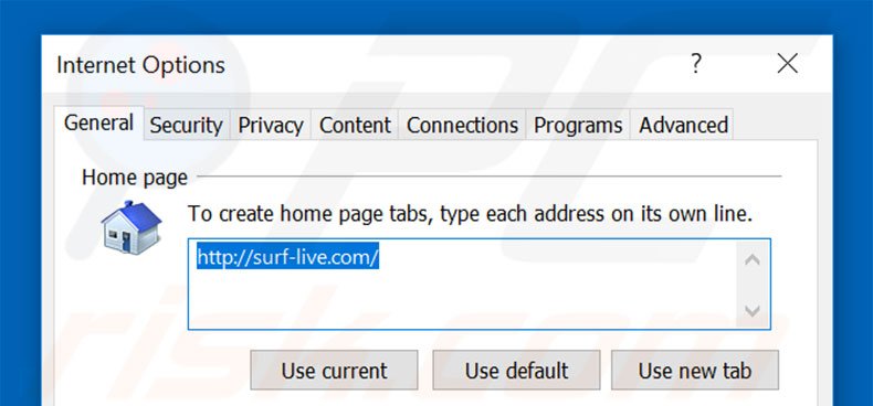 Removing surf-live.com from Internet Explorer homepage