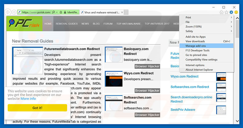 Removing tapxchange.com ads from Internet Explorer step 1