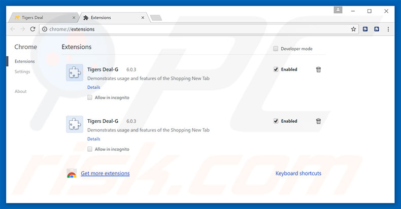 Removing Tigers Deals ads from Google Chrome step 2