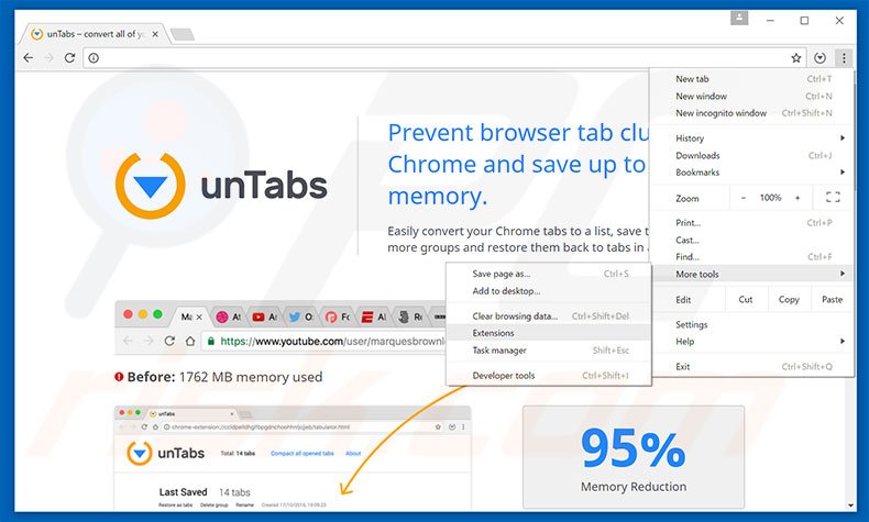 Removing unTabs  ads from Google Chrome step 1