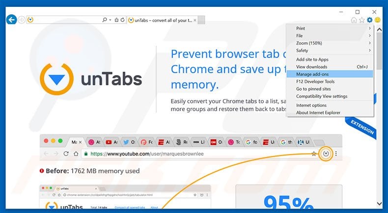 Removing unTabs ads from Internet Explorer step 1
