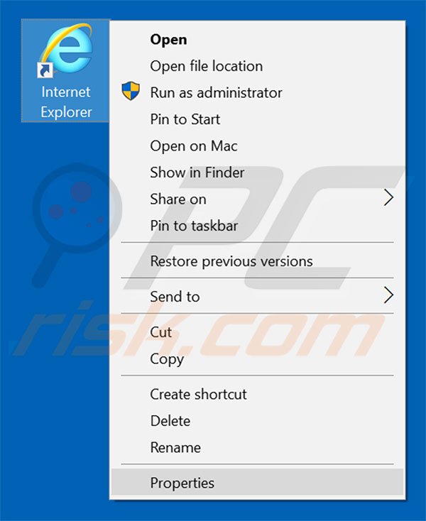 Removing webdown-loader.com from Internet Explorer shortcut target step 1