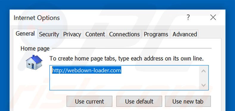 Removing webdown-loader.com from Internet Explorer homepage