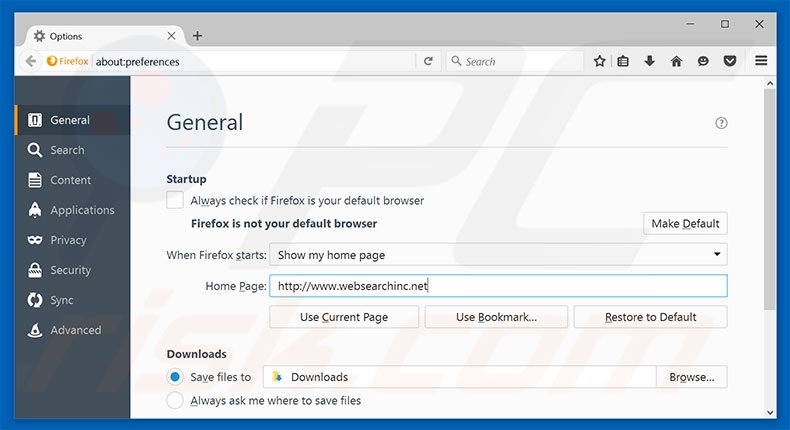 Removing websearchinc.net from Mozilla Firefox homepage