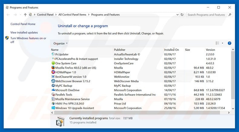 websearchinc.net browser hijacker uninstall via Control Panel