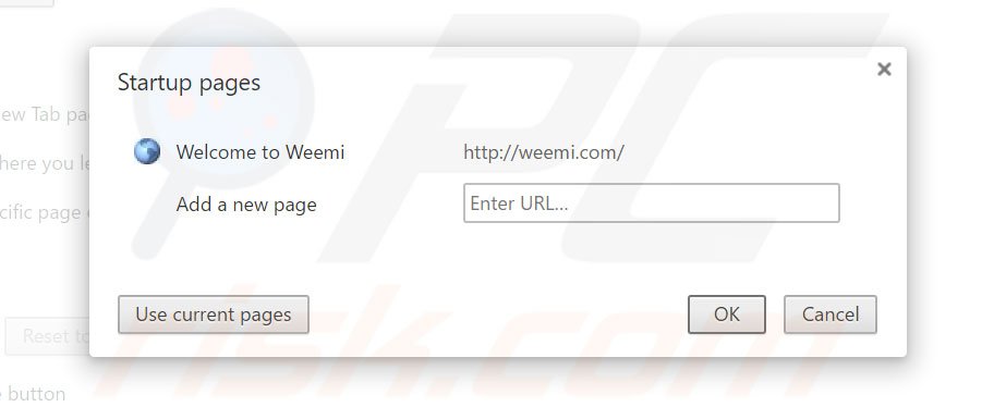 Removing weemi.com from Google Chrome homepage