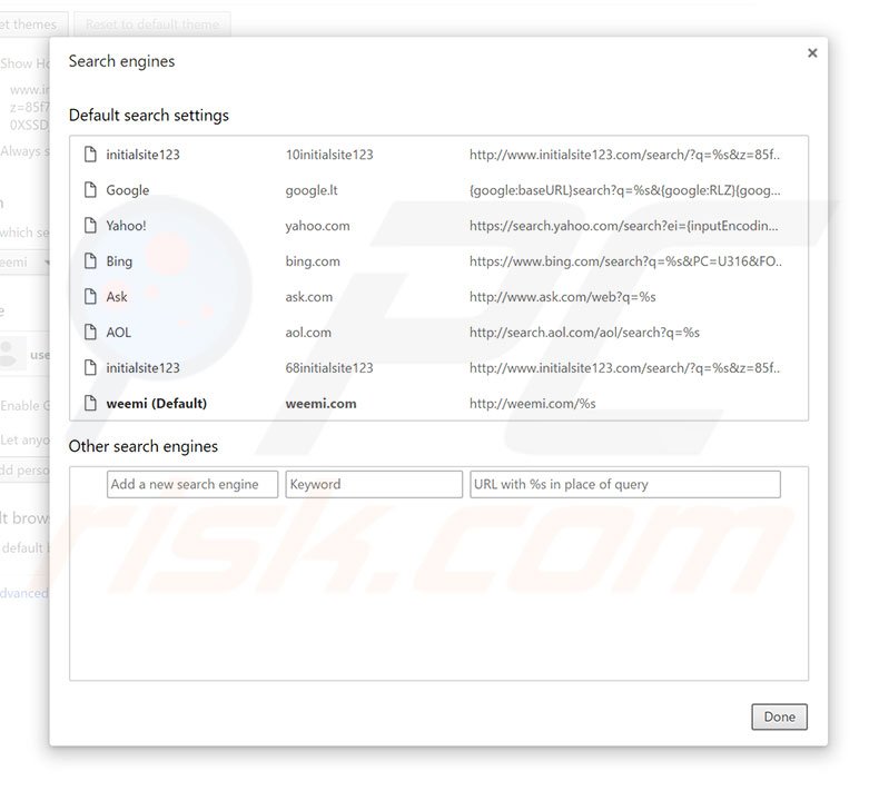 Removing weemi.com from Google Chrome default search engine