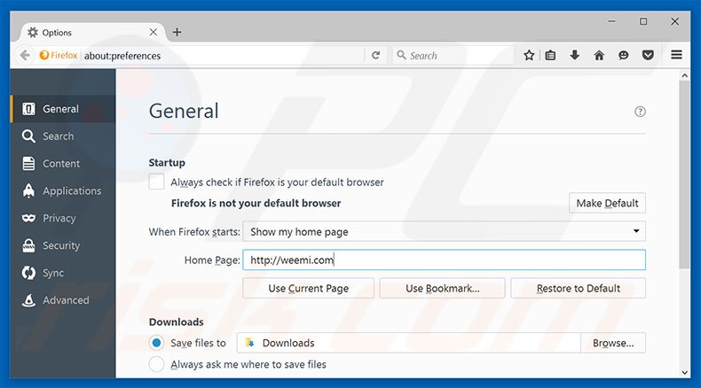 Removing weemi.com from Mozilla Firefox homepage