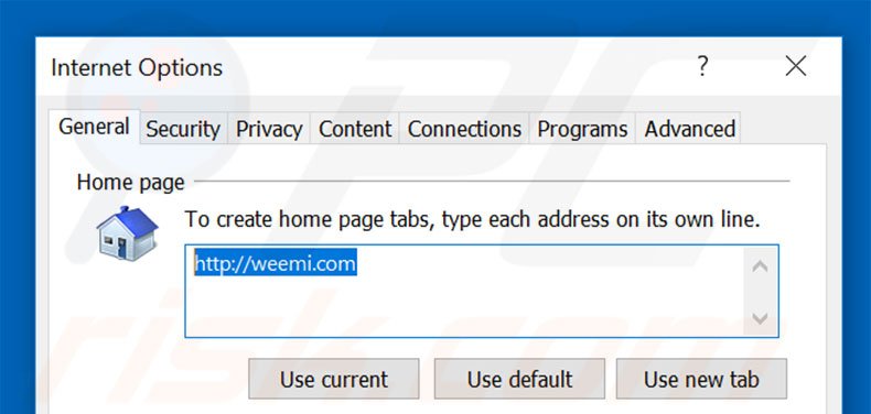 Removing weemi.com from Internet Explorer homepage