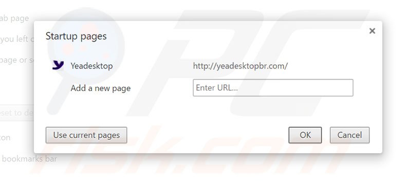 Removing yeadesktopbr.com from Google Chrome homepage