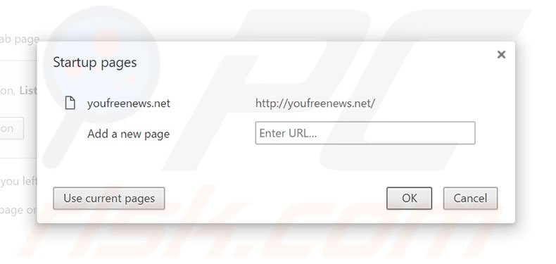Removing youfreenews.net from Google Chrome homepage