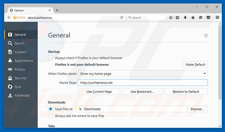 Removing youfreenews.net from Mozilla Firefox homepage