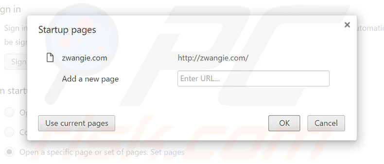 Removing zwangie.com from Google Chrome homepage