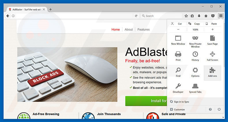 Removing AdBlaster ads from Mozilla Firefox step 1