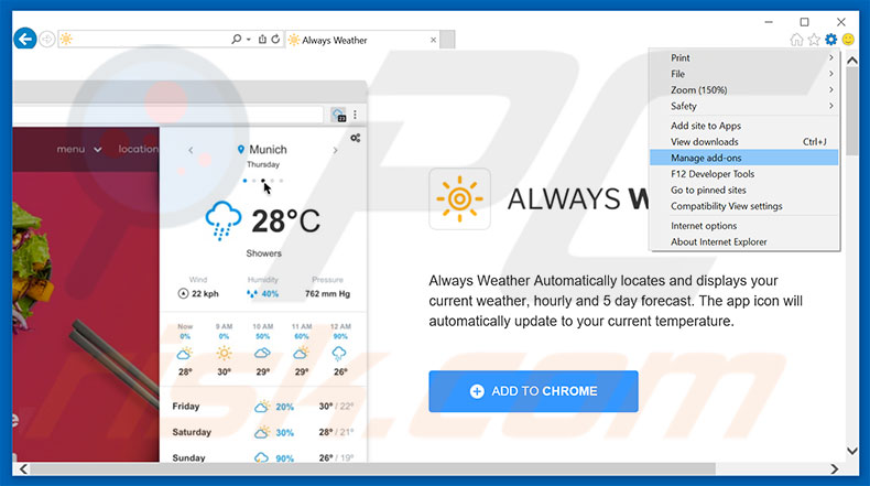 Removing Always Weather ads from Internet Explorer step 1