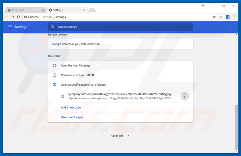 Removing hp.myway.com from Google Chrome homepage