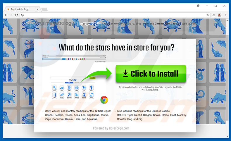 Website used to promote AnytimeAstrology browser hijacker